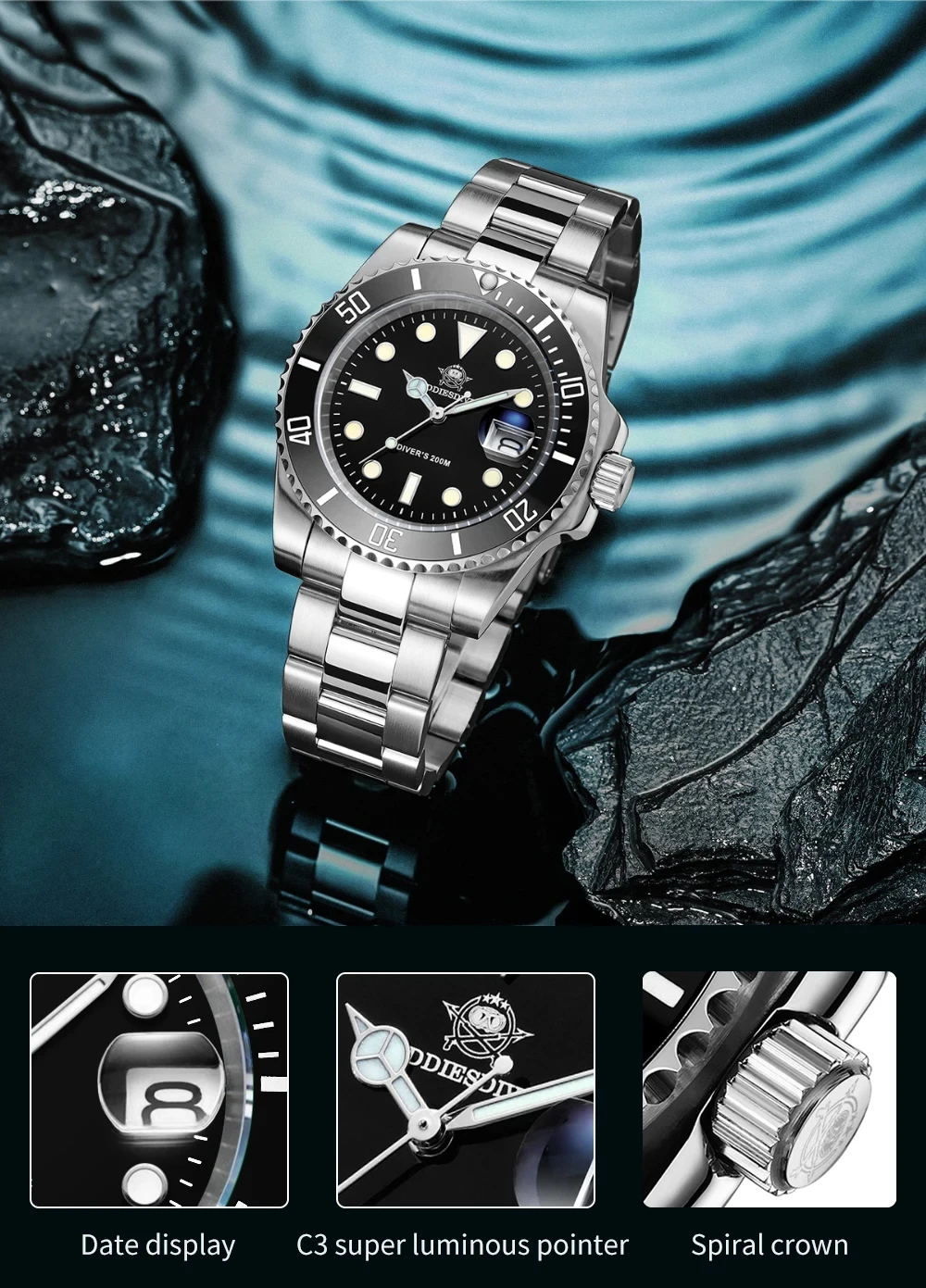 ADDIESDIVE 41mm Men's Diver Quartz Watch Domed Glass Ceramic Bezel Wristwatch Waterproof 200m Super Luminous Stainless Watches - Image 14